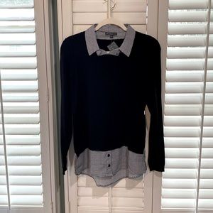 Adrianna Papell Black Sweater with Black and White Check
